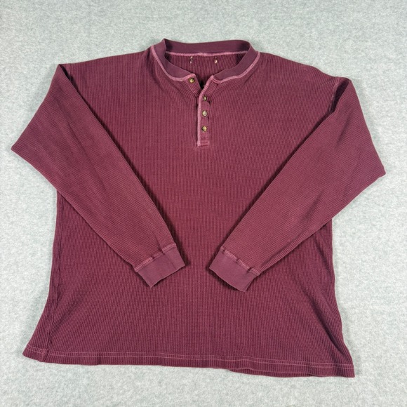 Unbranded Other - Unbranded Waffle Knit Henley Mens 2XL Burgundy Excellent Thermal Long Sleeve